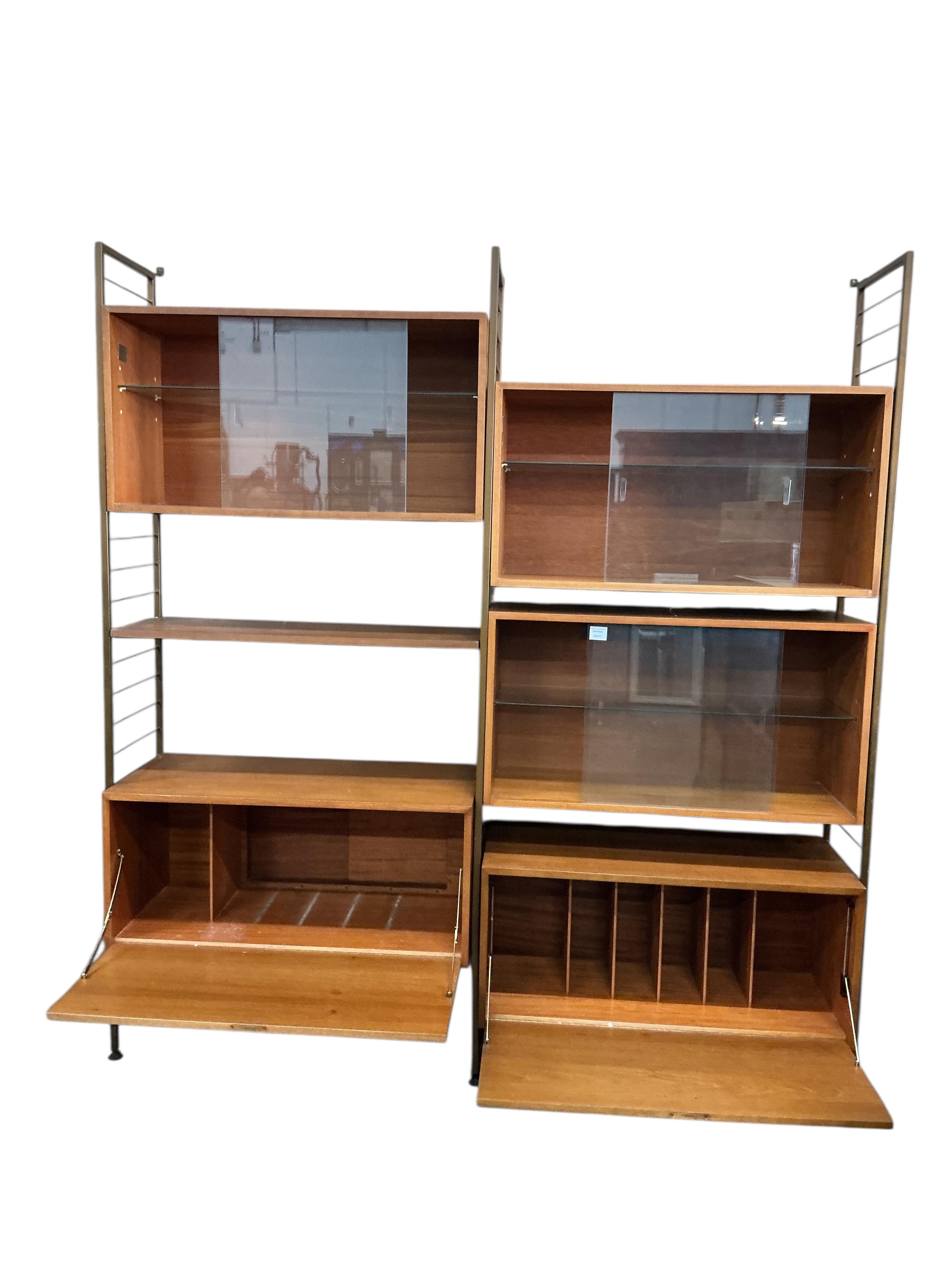 A mid century teak Ladderax wall unit by Staples, width 185cm, depth 40cm, height 201cm